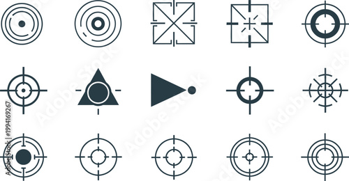 Collection of Dark Gray Target and Aiming Icons scope reticle