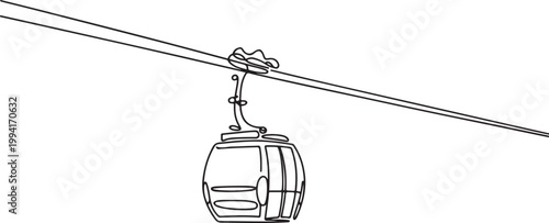 Cable car in continuous line art drawing style.one line vector illustration on white background