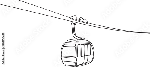 Cable car in continuous line art drawing style.one line vector illustration on white background