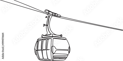 Cable car in continuous line art drawing style.one line vector illustration on white background