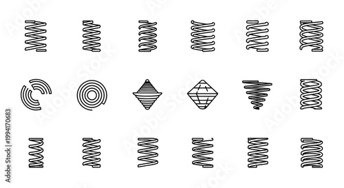 collection of various spring coil icons engineering components and suspension elements