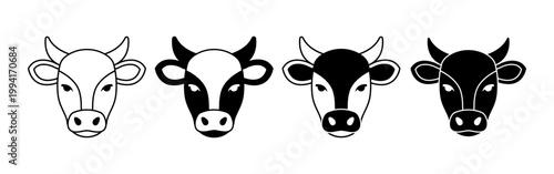 Cow livestock head icon collection for Eid al Adha sacrifice concept in modern minimal style
