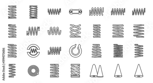 collection of various spring coil icons and illustrations industrial elements