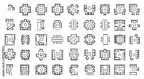 architectural furniture symbols and interior design icons for diverse floor plan layouts ideal for professional room arrangement and cad design projects.