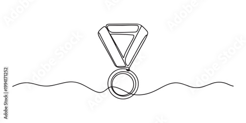 Medal with ribbons in one line art style.one line vector illustration on white background