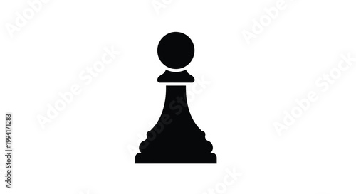 A stark black silhouette depicts a chess pawn isolated on a clean white background simple design high quality