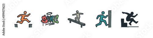 Street Sport and Urban Parkour Flat Color Action Icon Collection