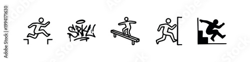 Parkour Athletics and Freerunning Minimalist Line Art Icon Set