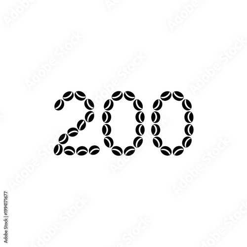 A coffee bean illustration of the number two hundred on a plain background