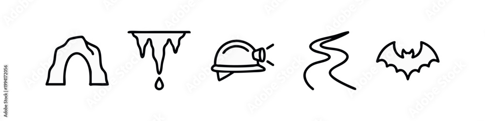 Fototapeta premium Cave Exploration and Spelunking Line Art Symbols