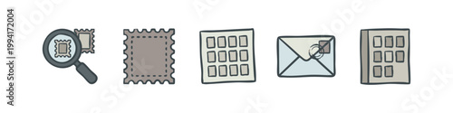 Colored Postal Service and Stamp Collector Icons