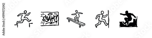 Parkour and Urban Extreme Sports Sketch Icons