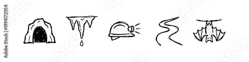 Spelunking and Cave Exploration Hand Drawn Icons