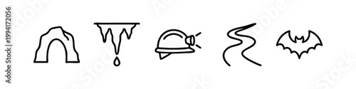 Cave Exploration and Spelunking Line Art Symbols