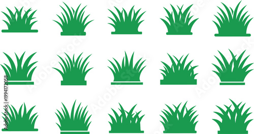Set of Green Grass Clump Icons with Flat Base nature
