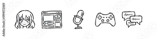 Online Content Creation and Gaming Sketch Icons