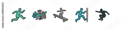 Colored Parkour and Street Athlete Icon Collection