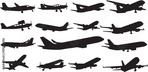 Airplane Silhouette Set - Commercial and Private Aircraft Icons