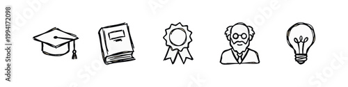 Educational Knowledge and Academic Sketch Vector Icon Set