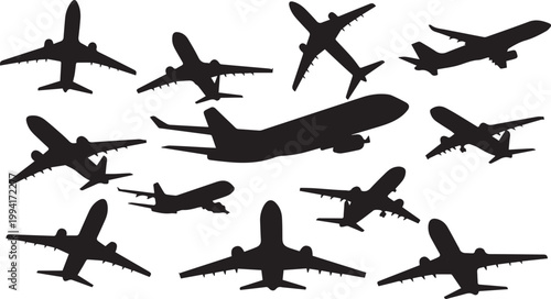 Airplane Silhouette Vector Set for Travel and Aviation Design