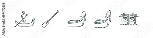 Venice Gondola and Canal Sketchy Icon Set