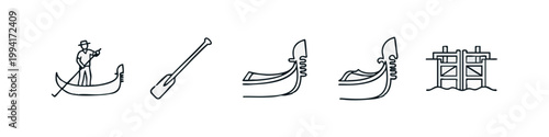 Venice Gondola and Canal Line Art Icon Set