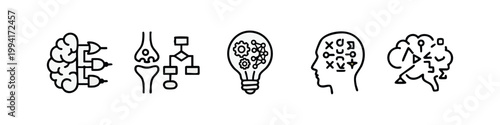 AI and Human Mind Technology Icons Clean Line Vector Set
