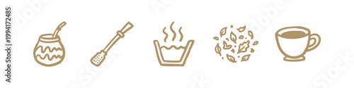 South American Yerba Mate Tea Culture Icon Set