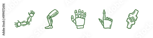 Bionic Limbs and Prosthetic Joint Hand-Drawn Icons Set