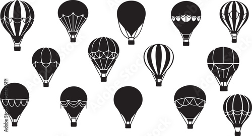 Hot Air Balloon Silhouette Vector Set: Vintage and Modern Icons