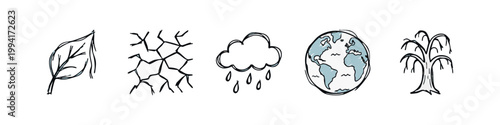 Global Warming and Climate Change Hand-Drawn Icon Set