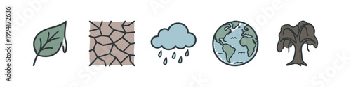 Ecological Issues and Nature Hand-Drawn Muted Color Icons