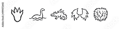 Mythical Creatures and Monsters Hand-Drawn Sketch Icon Set