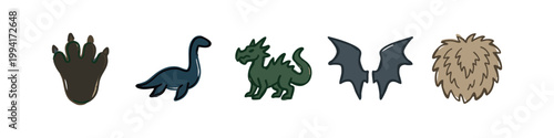 Mythical Creatures and Legendary Monsters Muted Color Icon Set