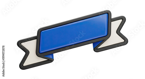 3D Blue Ribbon Banner with White Tails