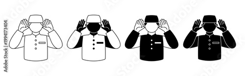 Takbir gesture icon set with hands raised near ears for Eid al Adha celebration minimal