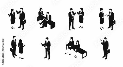 business people in silhouette in various meeting and discussion poses