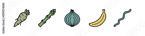 Doodle icons of vegetables and a wavy line