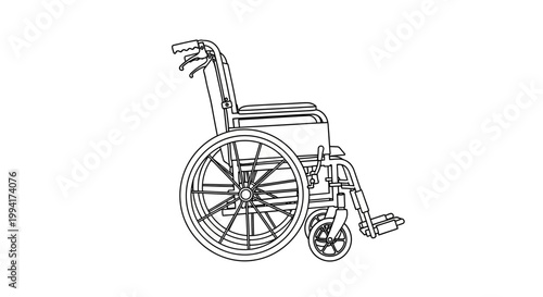 Black and White Line Art Illustration of a Standard Manual Wheelchair