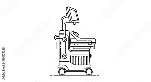 Medical Ultrasound Machine Line Art Illustration