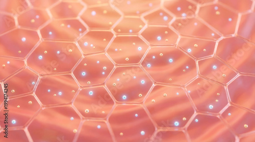 Glowing skin cells under microscope, biotech skincare concept Generative AI.
