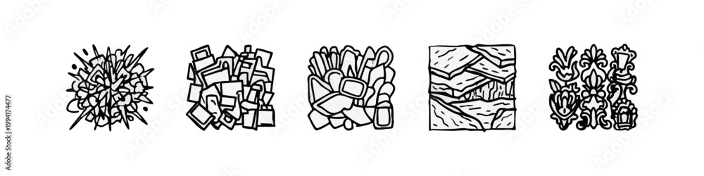 Fototapeta premium Doodle Icons: Starburst, Blocks, Random Shapes, Layered Squares, Ornate Pattern