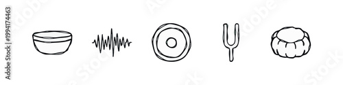 Doodle Icons: Bowl, Soundwave, Ring, Tuning Fork, Dumpling