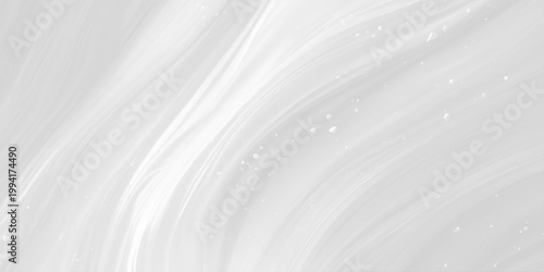 A flowing white abstract background features smooth liquid waves and silk ripples that create a light motion design with a satin cream texture