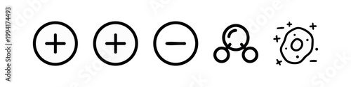 Line Art Icons: Plus, Plus, Minus, Molecules, Cell