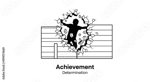 Silhouette of a person breaking through a wall symbolizing achievement and determination.