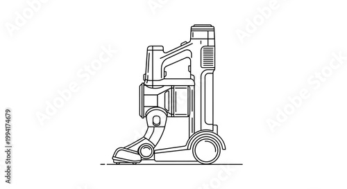 Minimalist Line Art Illustration of a Modern Upright Vacuum Cleaner