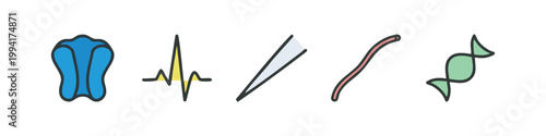 Cell, Heartbeat, Medical Instruments, DNA Strand Icons - Colored