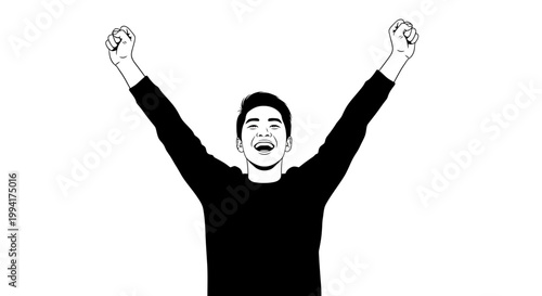Man celebrating with arms raised in victory illustration