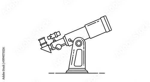 Minimalist Line Art Illustration of an Astronomical Telescope